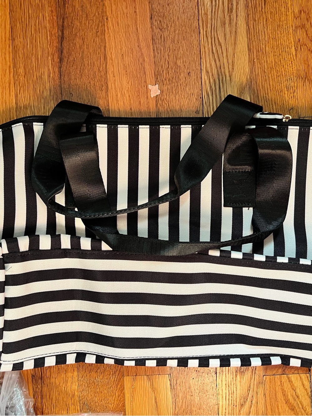 Alice + Olivia Black and White Striped Duffel